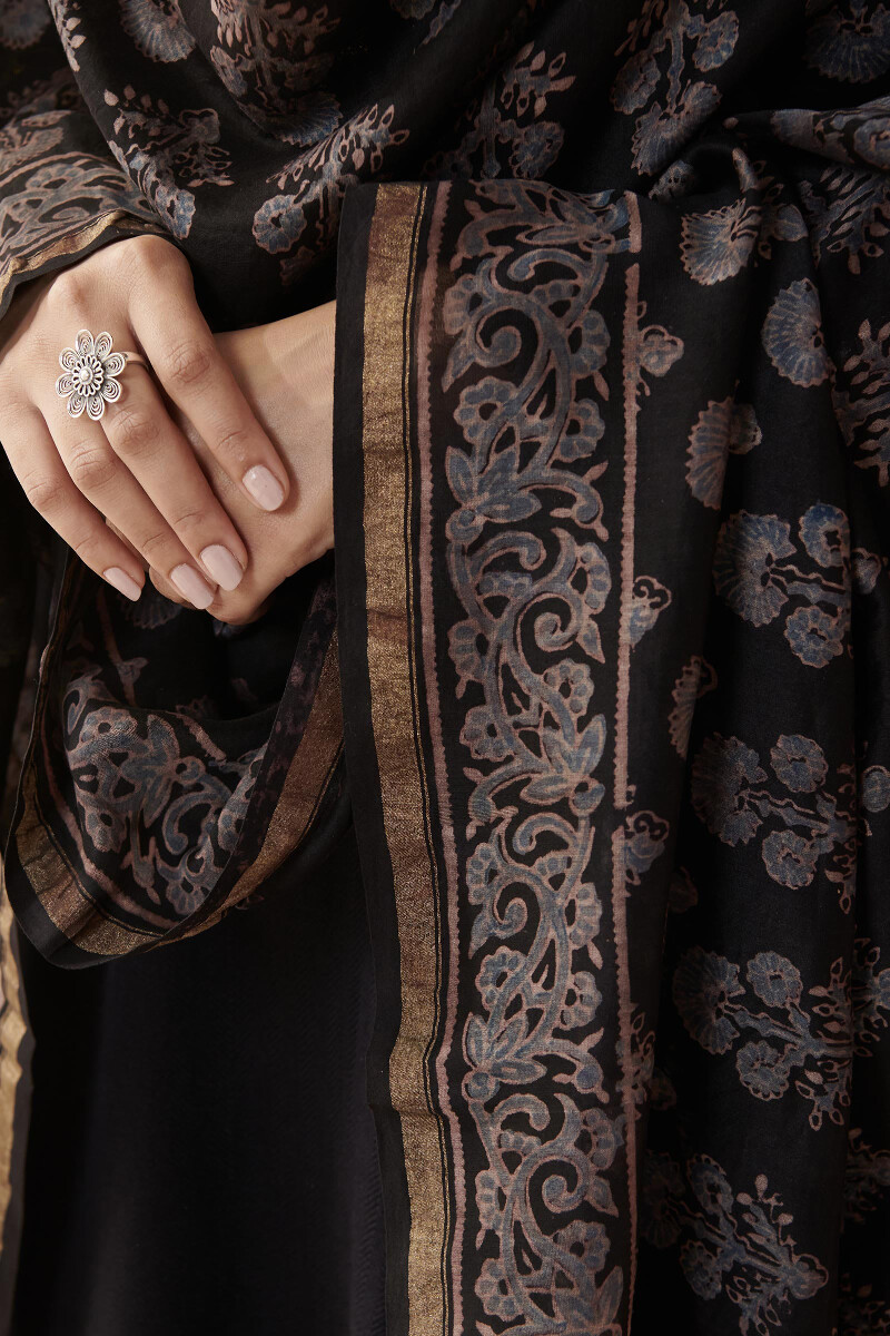 Ajrak Hand Block-Printed Chanderi Dupatta
