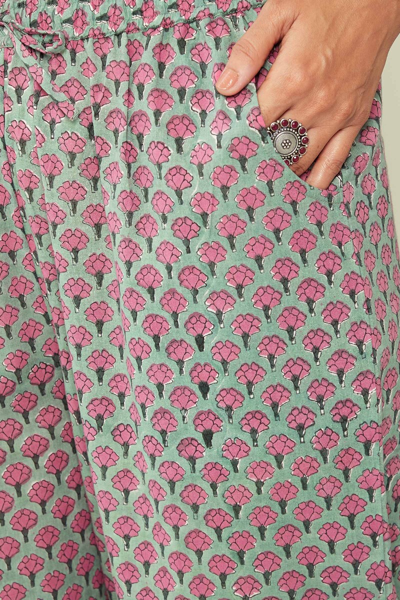 Green Hand Block-Printed Cotton Farsi