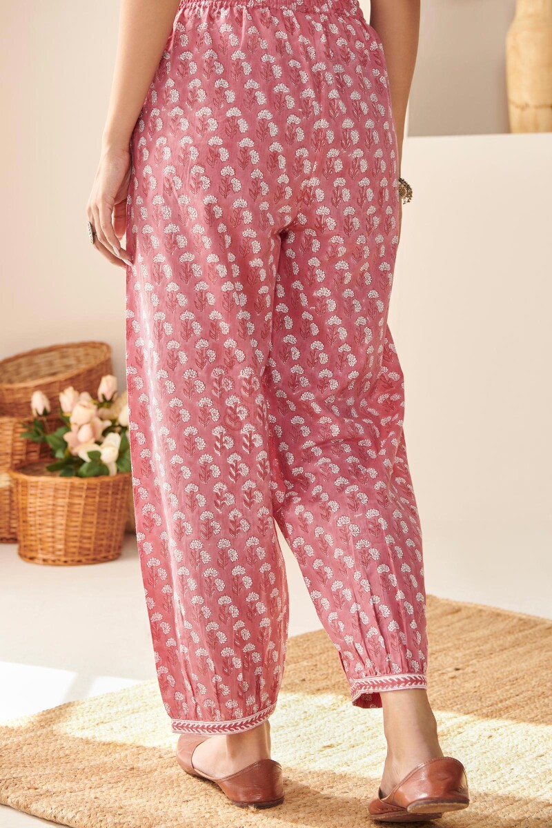 Pink Hand Block-Printed Cotton Izhaar Pants