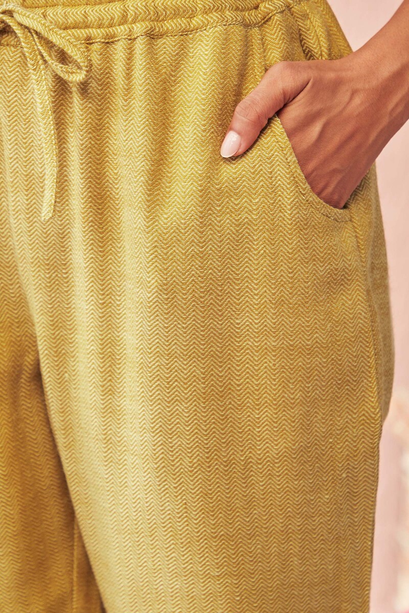 Yellow Handcrafted Faux Wool Narrow Pants