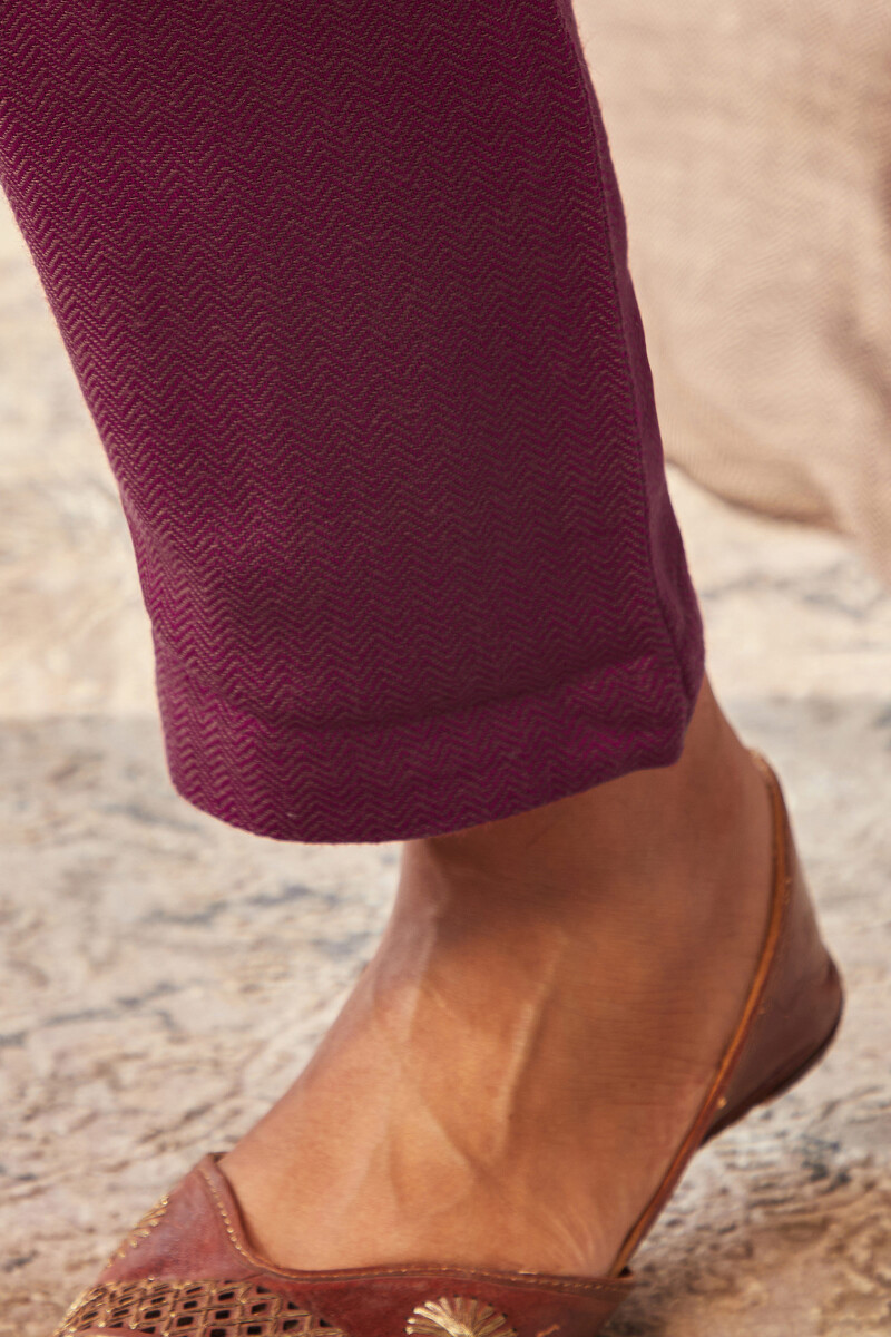 Pink Handcrafted Faux Wool Narrow Pants