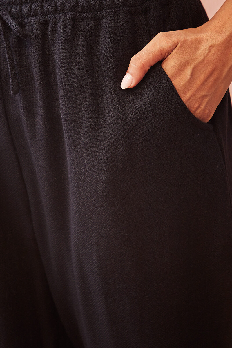 Black Handcrafted Faux Wool Narrow Pants
