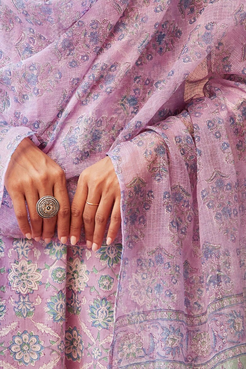 Purple Hand Block-Printed Kota Dupatta