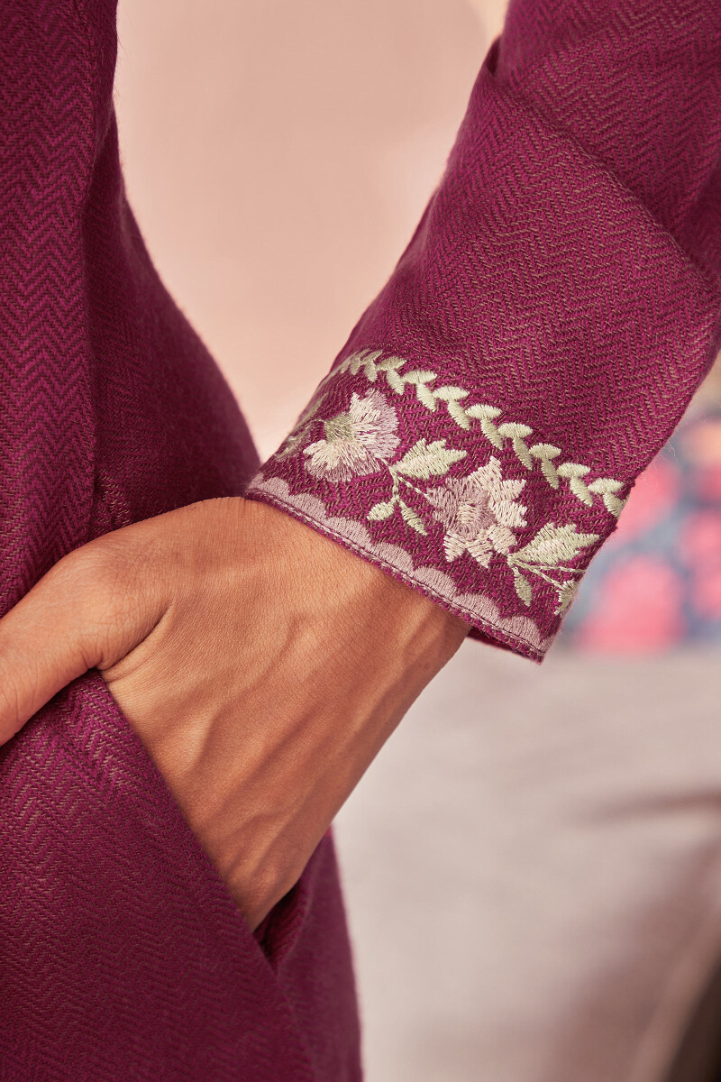 Pink Handcrafted Straight Faux Wool Kurta