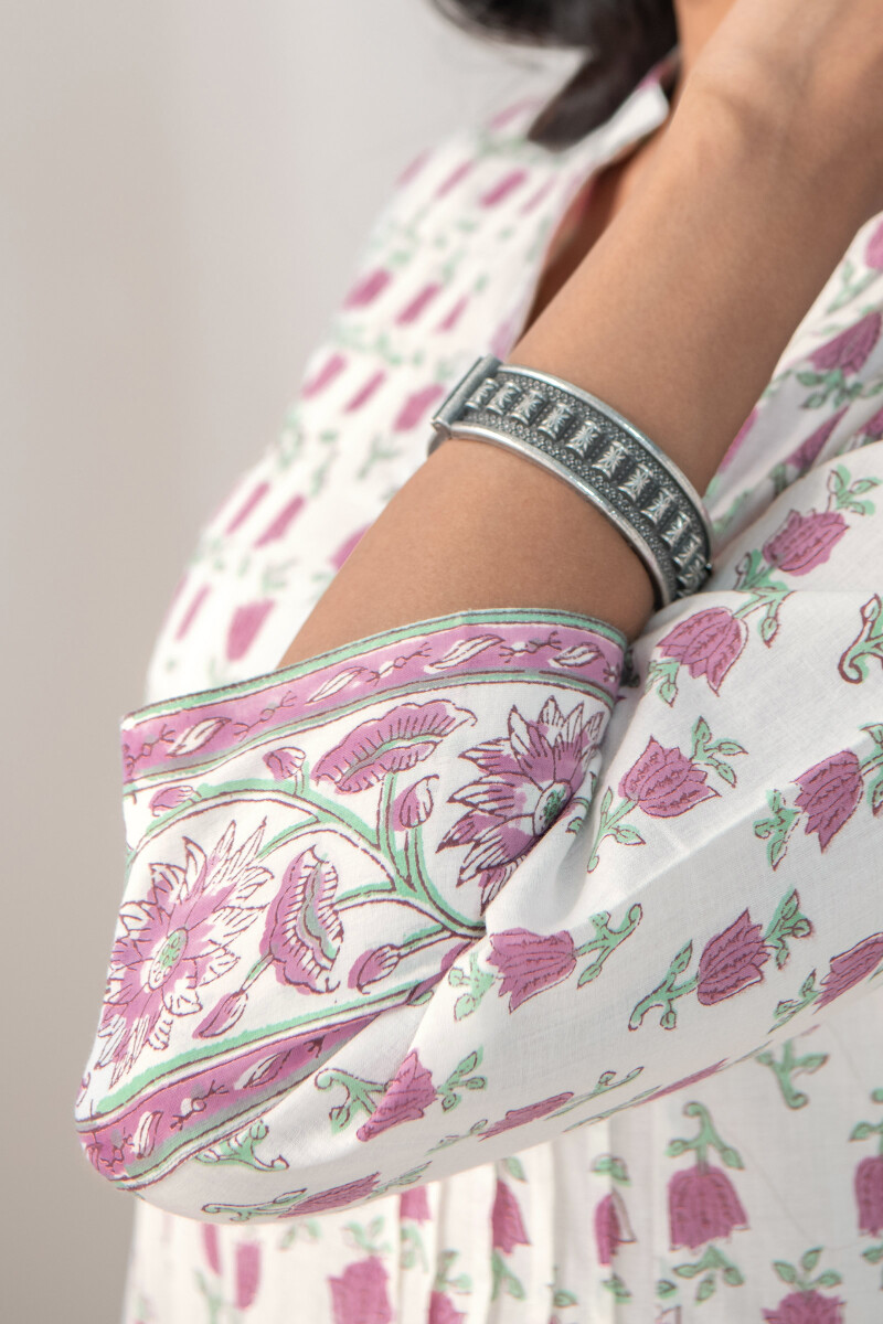 White Hand Block-Printed Straight Cotton Kurta