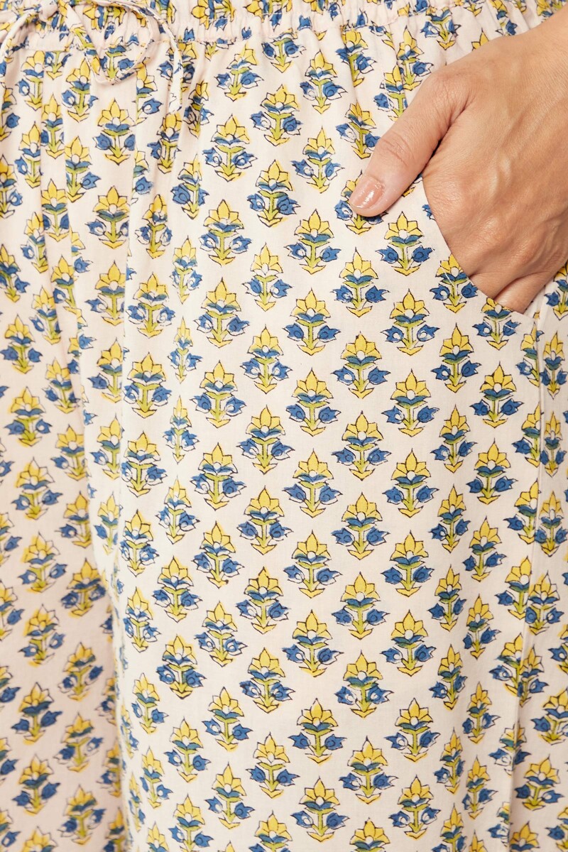 Off-White Hand Block-Printed Cotton Farsi