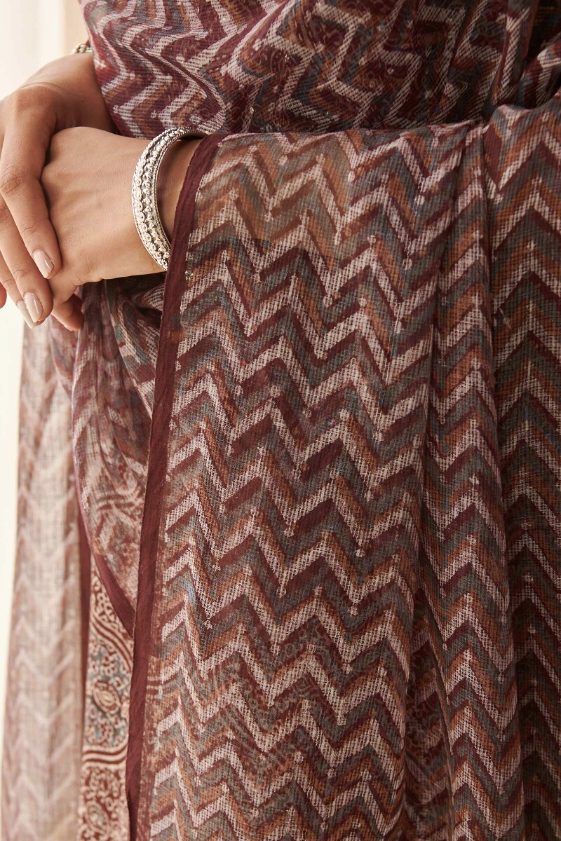 Ajrak Hand Block-Printed Kota Dupatta