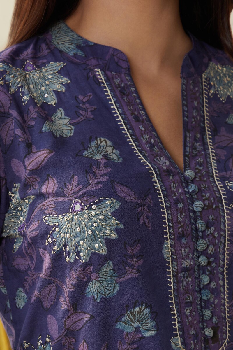 Akola Hand Block-Printed Straight Cotton Kurta