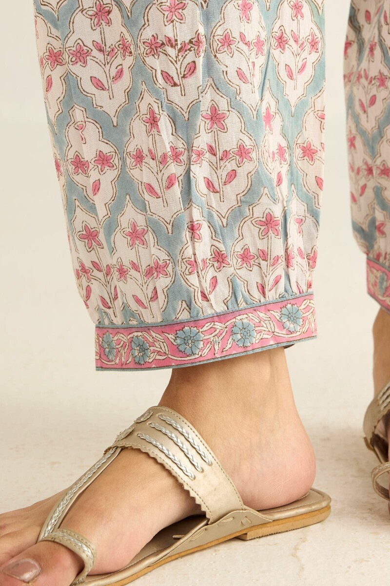 Grey Hand Block Printed Cotton Izhaar Pants