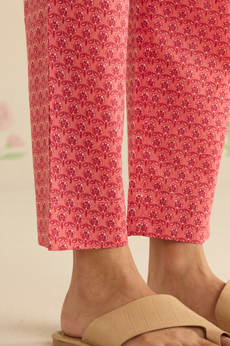 Pink Hand Printed Cotton Narrow Pants