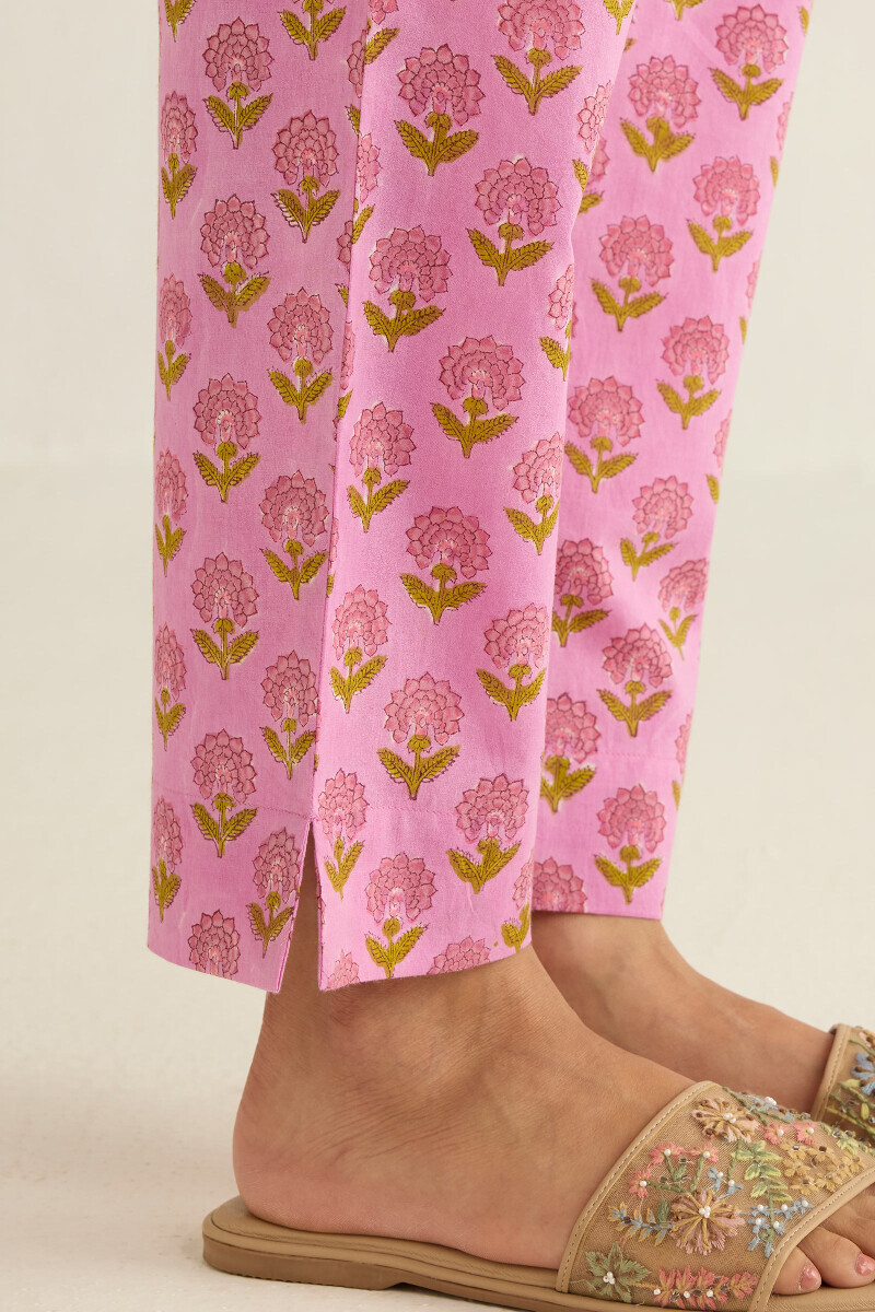 Purple Hand Block Printed Cotton Narrow Pants
