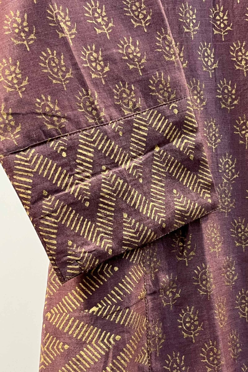 Purple Hand Block-Printed Chanderi Kurta