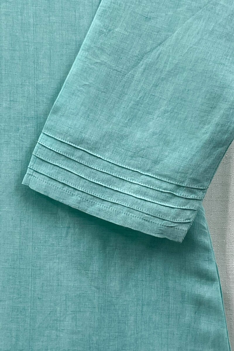 Light Teal Handcrafted Straight Cotton Linen Kurta