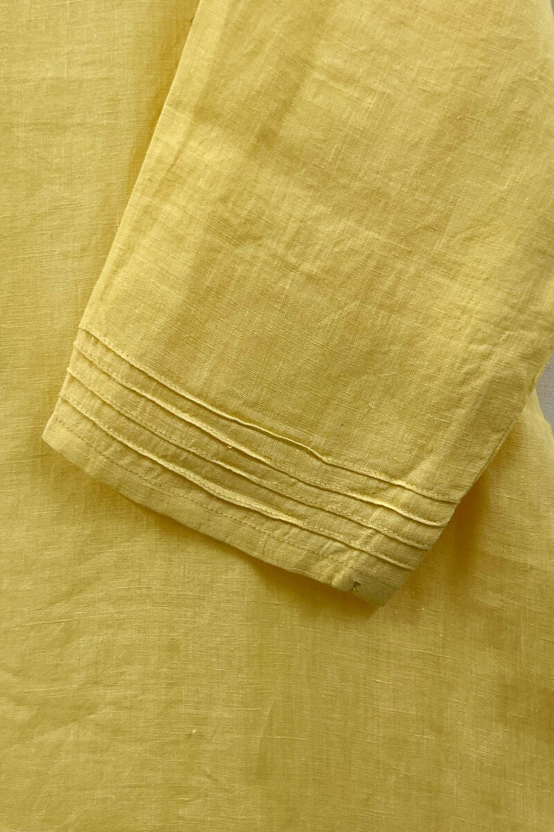 Yellow Handcrafted Straight Cotton Linen Kurta