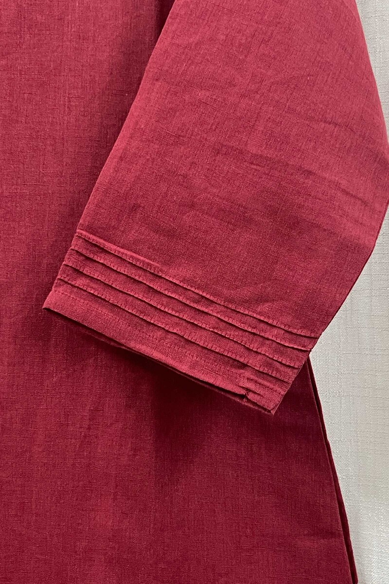 Maroon Handcrafted Straight Cotton Linen Kurta