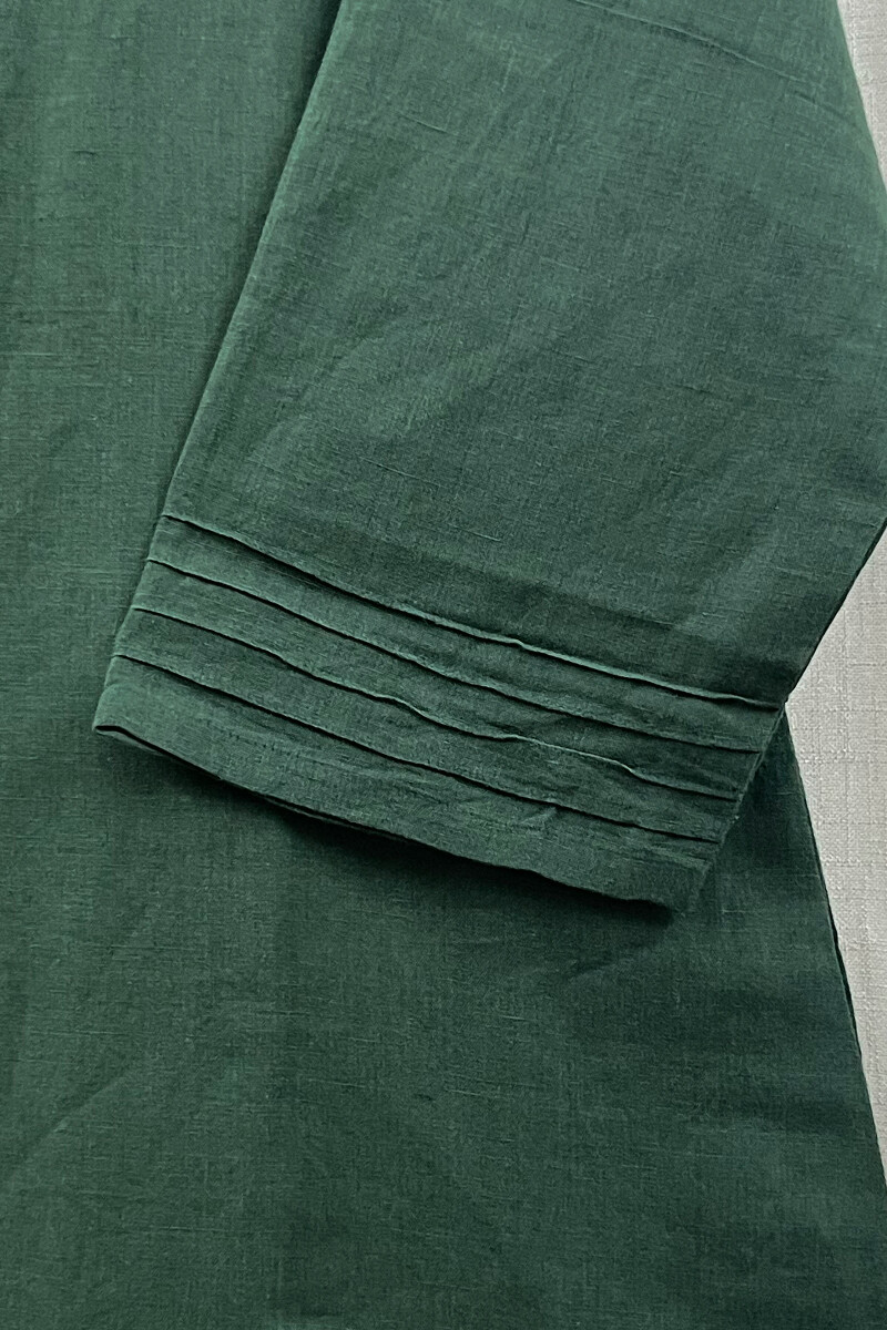 Dark Green Handcrafted Straight Cotton Linen Kurta