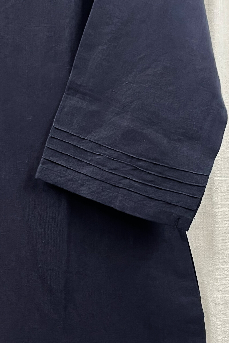 Navy Blue Handcrafted Straight Cotton Linen Kurta