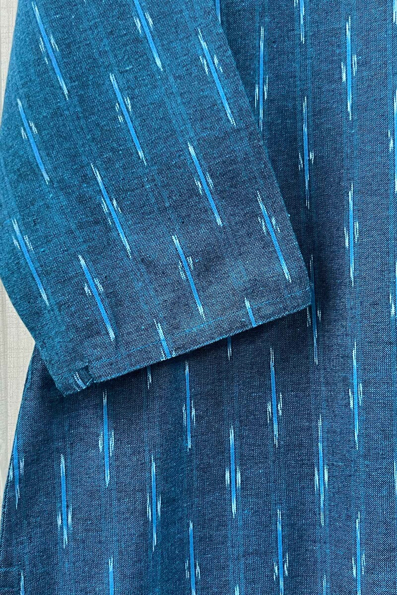 Blue Handcrafted Straight Handloom Cotton Kurta