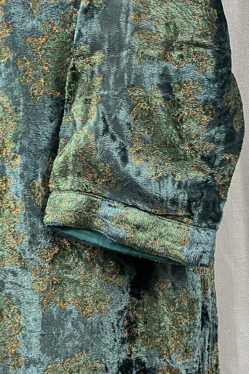 Teal Hand Block-Printed Straight Velvet Kurta