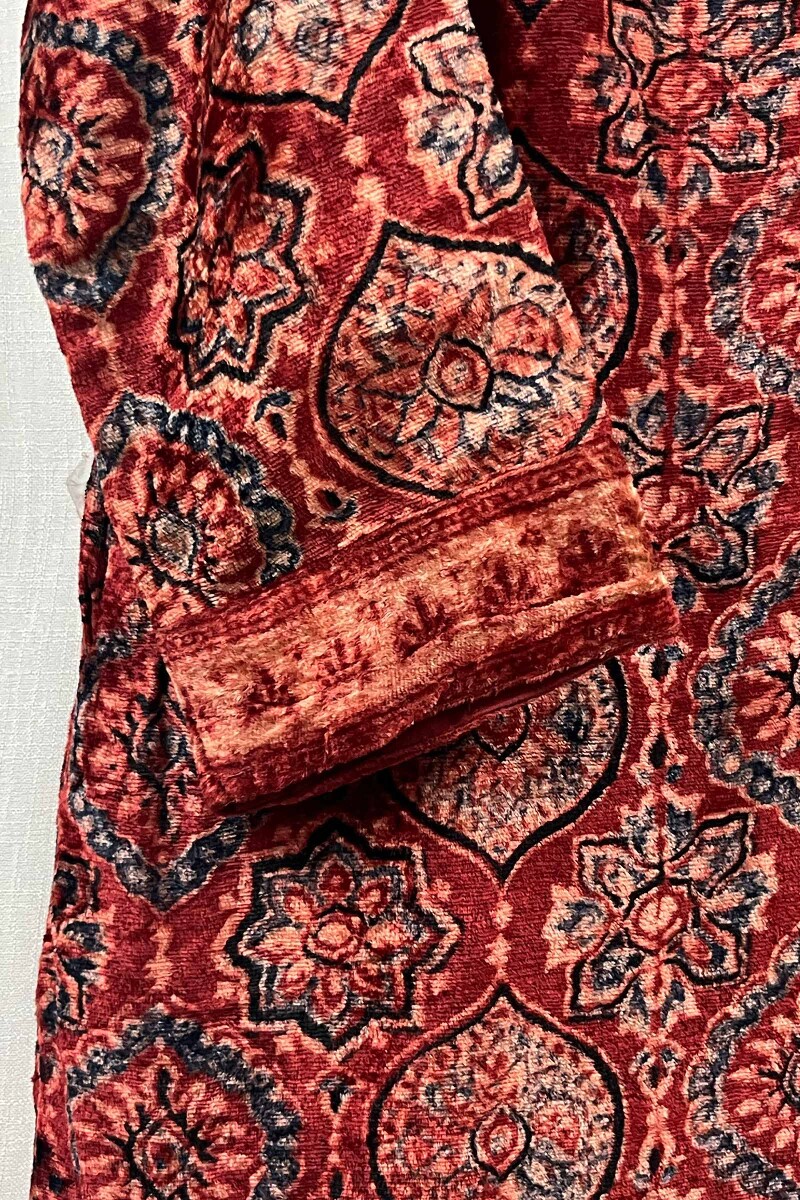 Ajrak Hand Block-Printed Straight Velvet Kurta