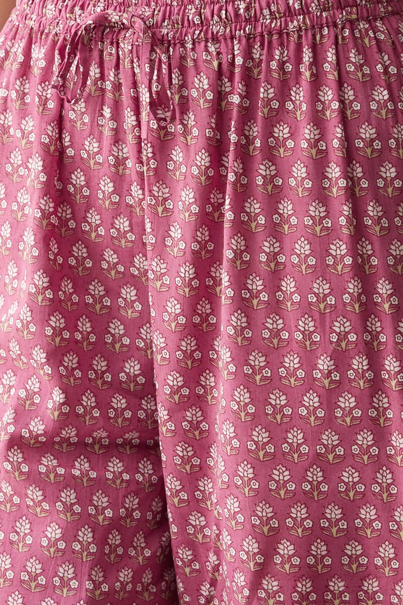 Pink Hand Printed Viscose Izhaar Pants
