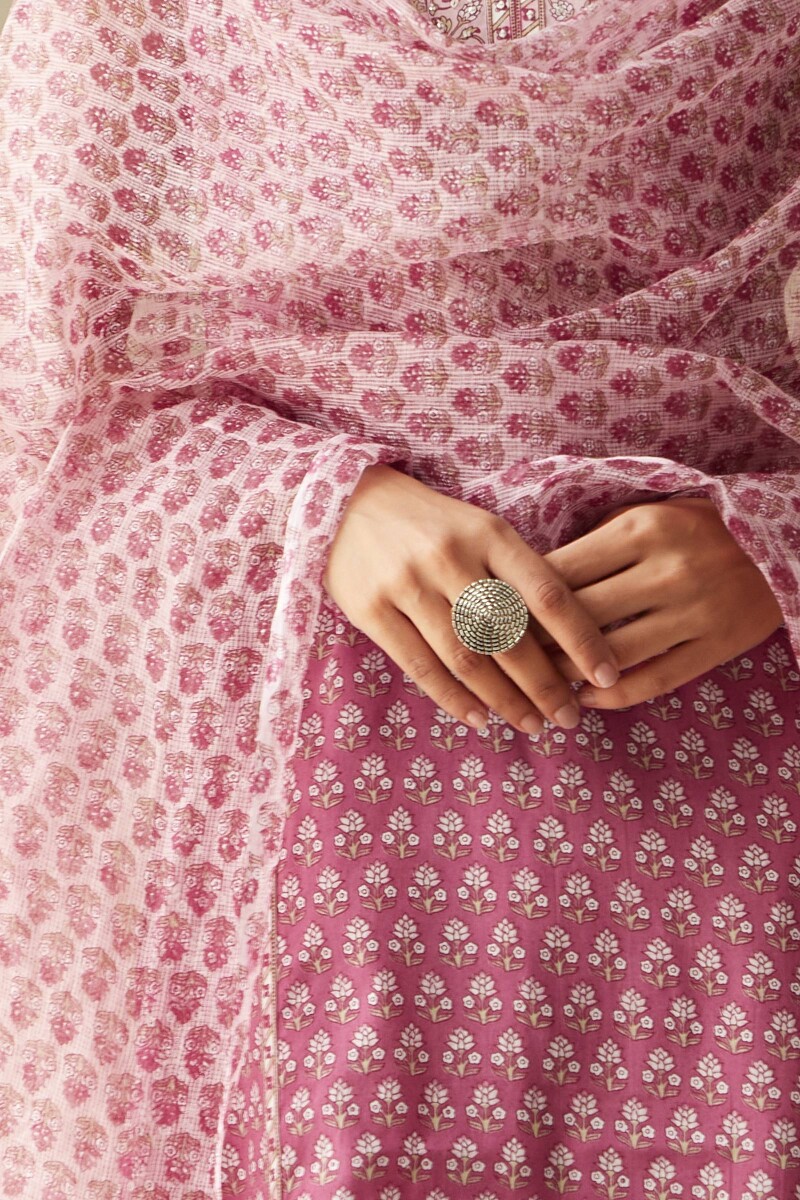 Pink Hand Printed Kota Dupatta