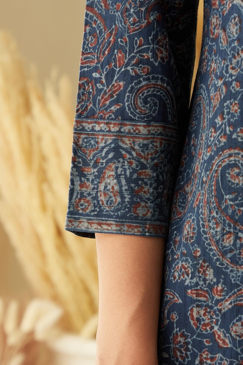 Akola Hand Block-Printed Straight Cotton Dobby Kurta