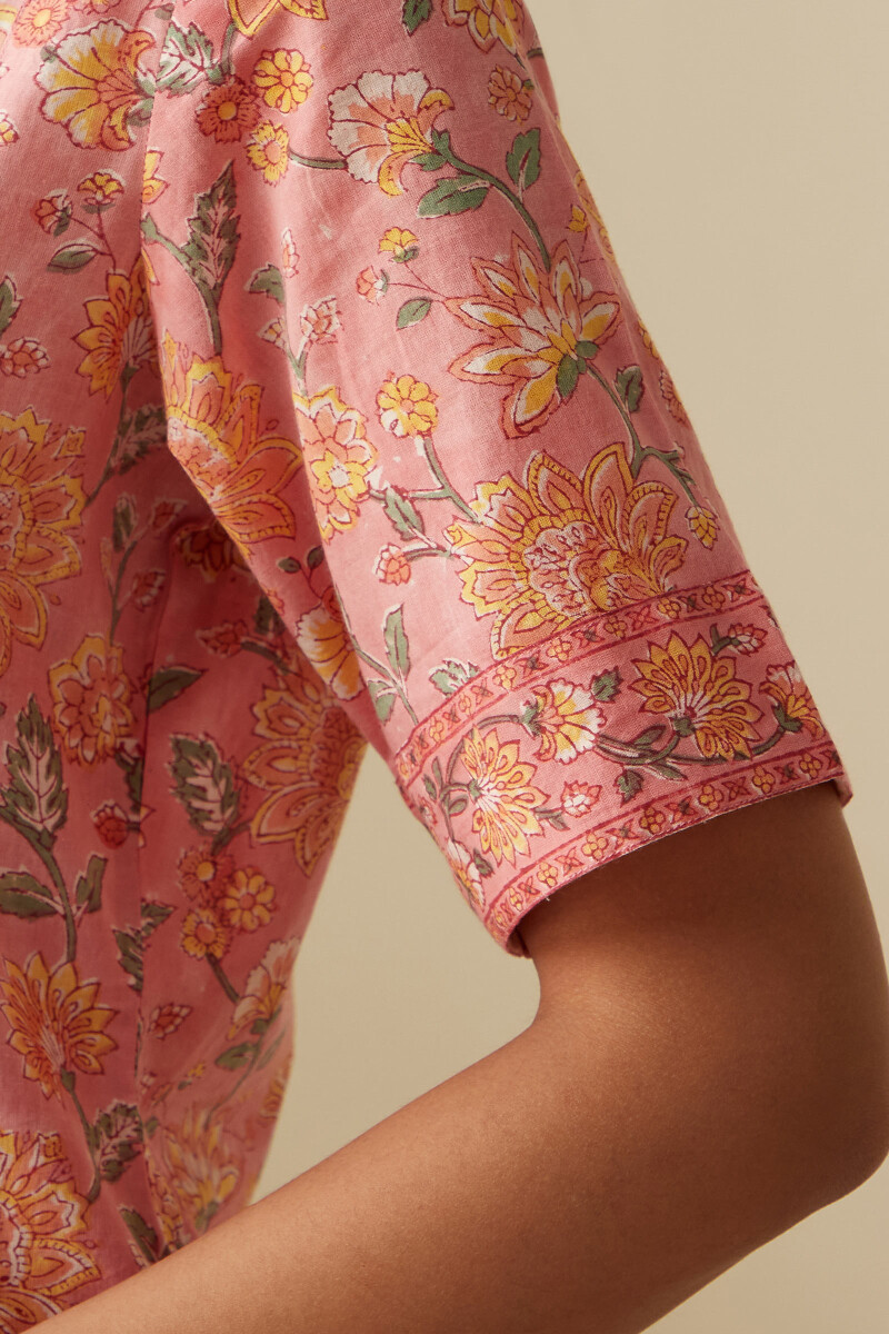 Peach Hand Block-Printed Straight Cotton Kurta