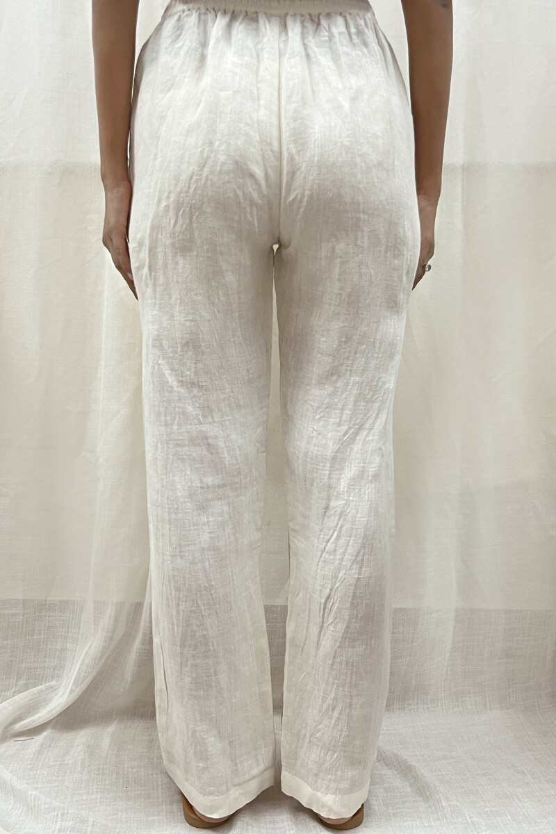 White Handcrafted Pure Linen Pants