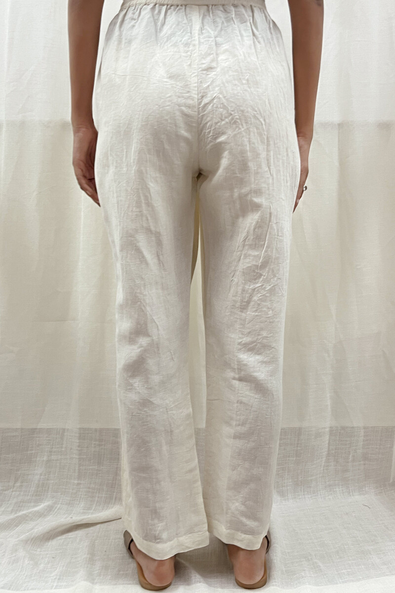 Cream Handcrafted Pure Linen Pants