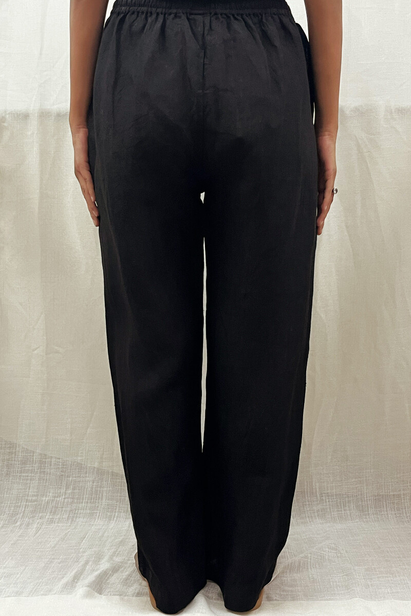 Black Handcrafted Pure Linen Pants
