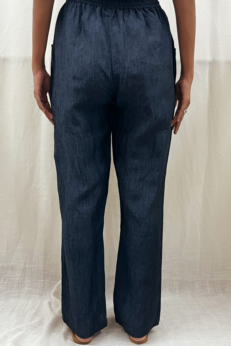 Navy Blue Handcrafted Pure Linen Pants