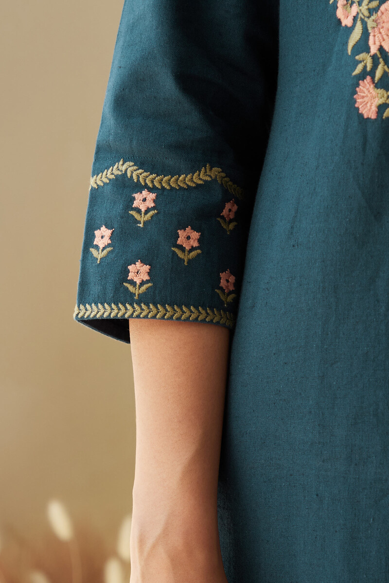 Indigo Handcrafted Straight Cotton Linen Kurta