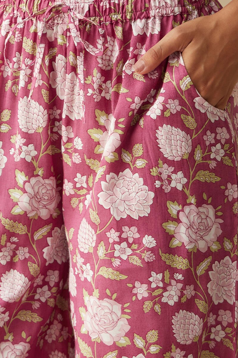 Pink Hand Printed Viscose Palazzo