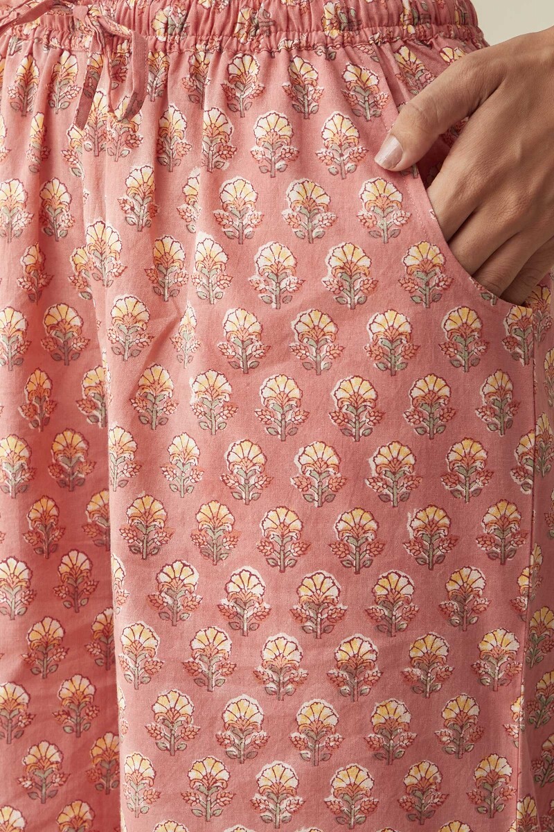 Peach Hand Block-Printed Cotton Farsi