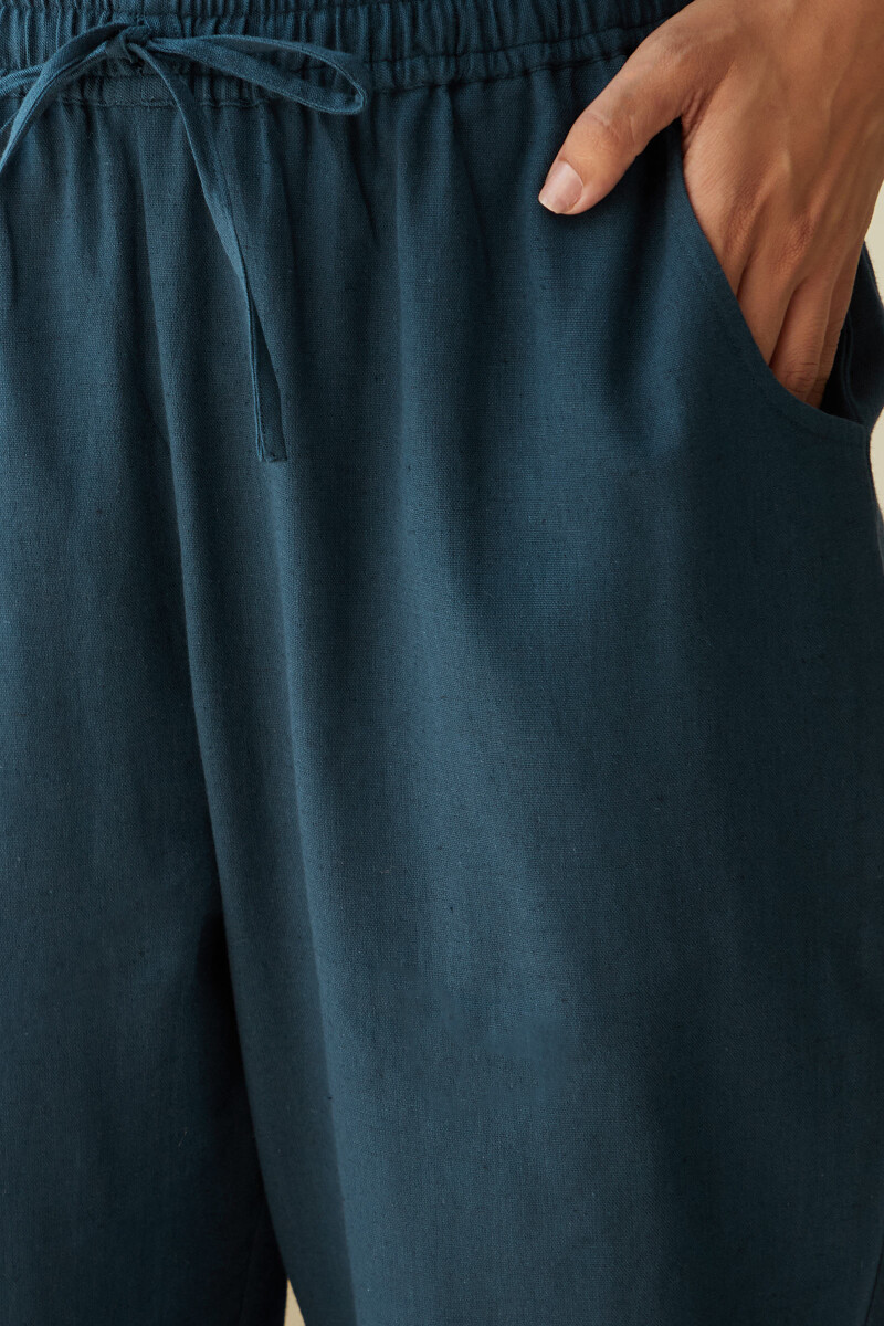 Indigo Handcrafted Cotton Linen Narrow Pants