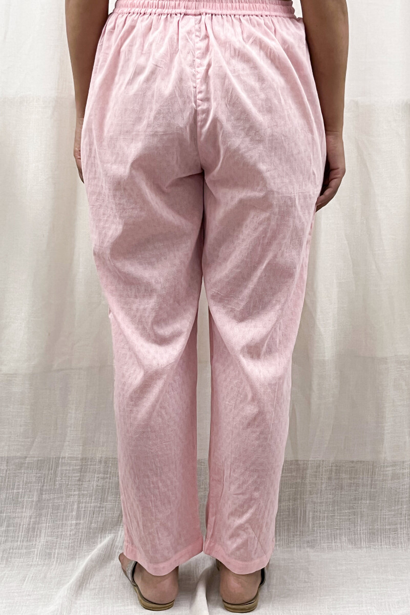 Pink Handcrafted Cotton Dobby Narrow Pants