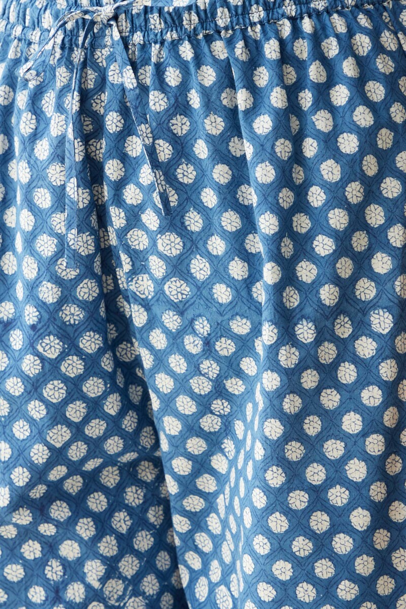 Indigo Hand Block-Printed Cotton Izhaar Pants