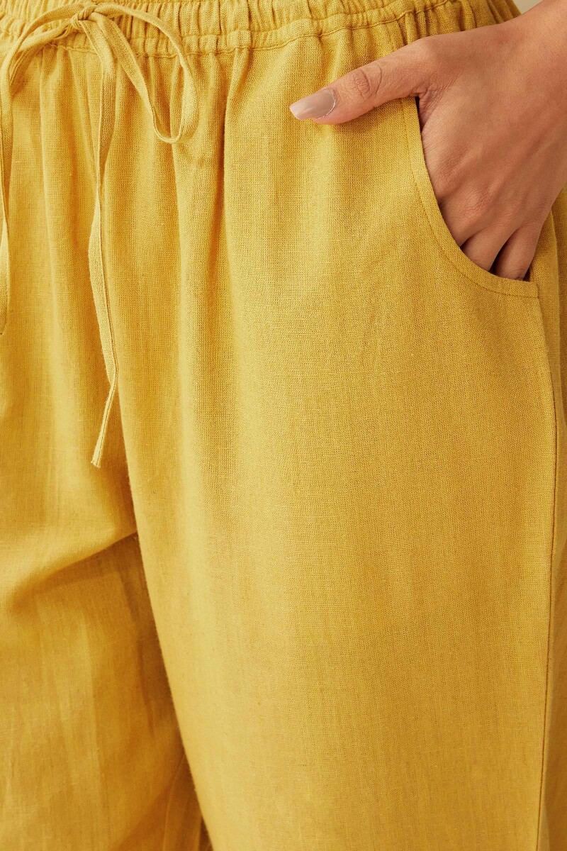 Mustard Handcrafted Cotton Flax Narrow Pants