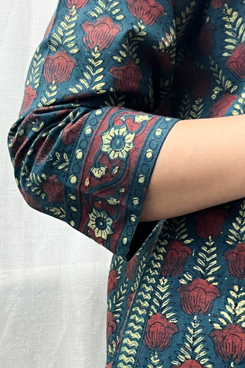Green Hand Block-Printed Kaftan