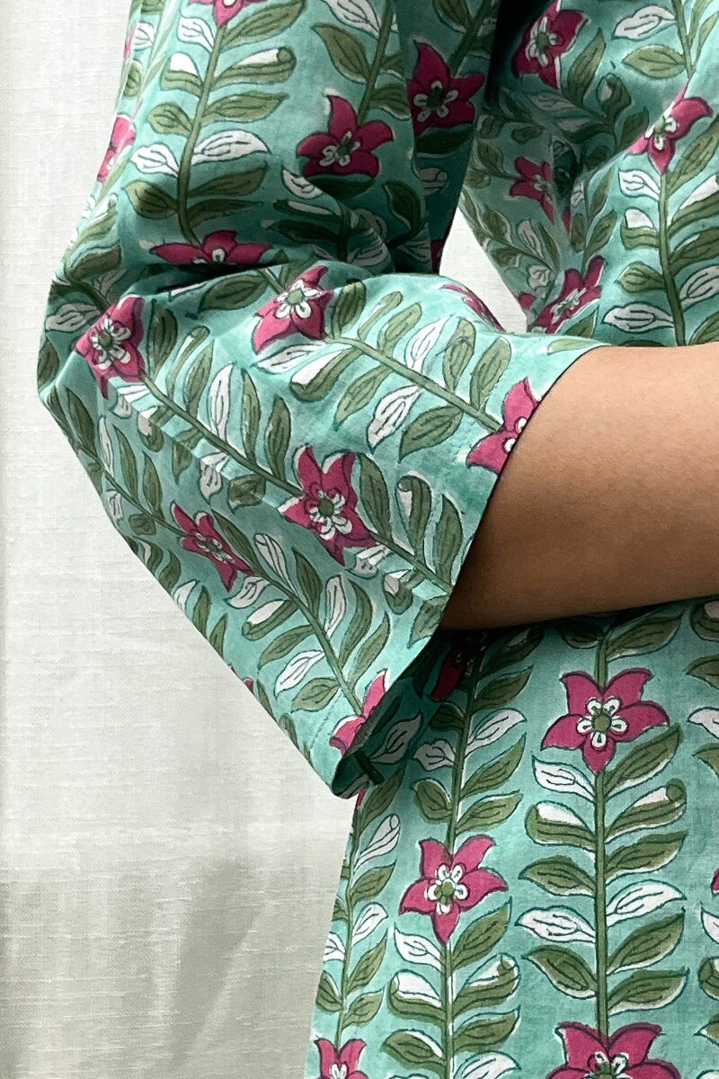 Green Hand Block-Printed Loungewear Set