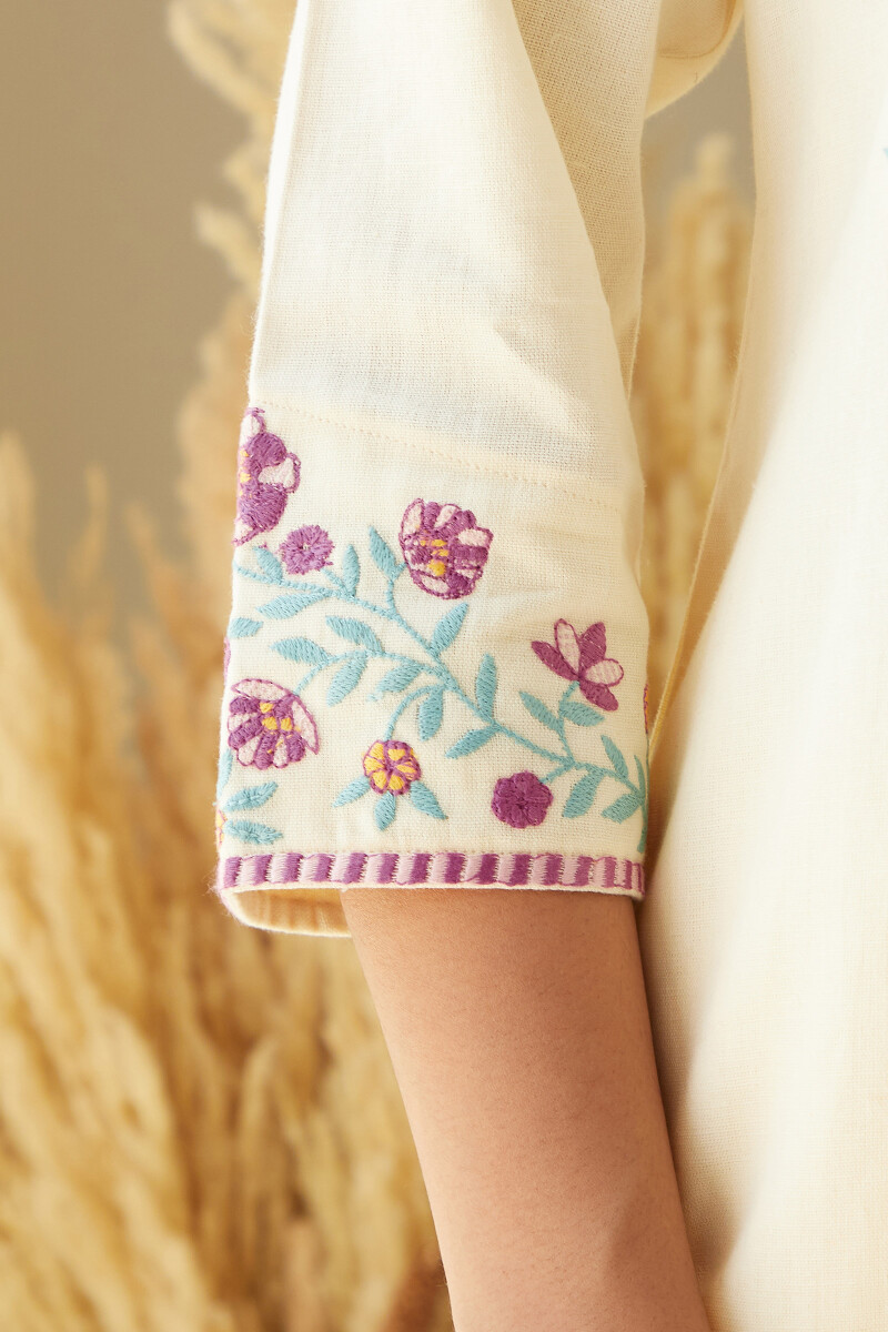 Cream Handcrafted Straight Cotton Flax Kurta