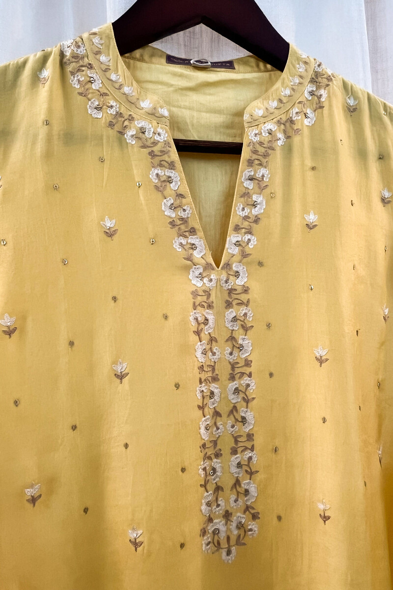 FG Specials: 1 Of 1- Yellow Handcrafted Silk Kurta