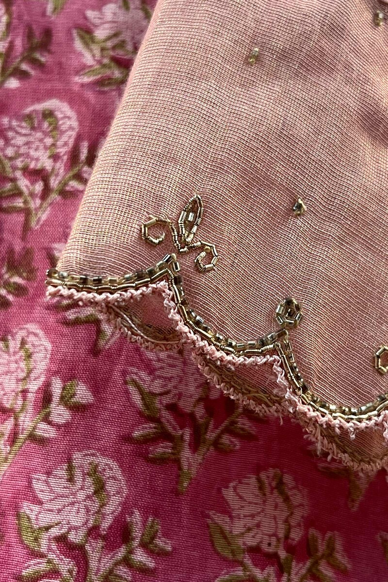 FG Specials: 1 Of 1- Pink Hand Block-Printed Chanderi Kurta
