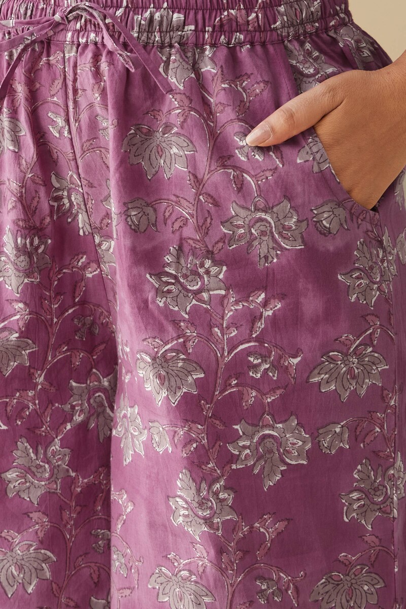 Purple Hand Block-Printed Cotton Palazzo
