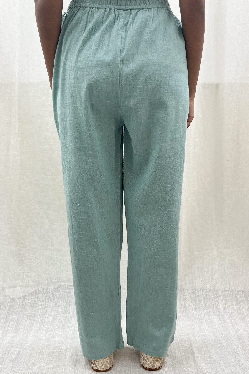 Teal Handcrafted Handloom Cotton Pants