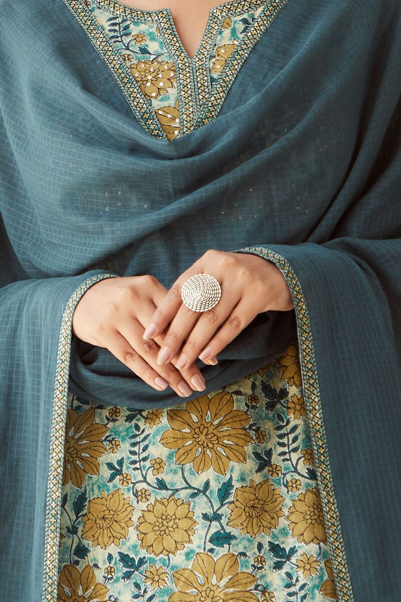 Teal Handcrafted Kota Dupatta
