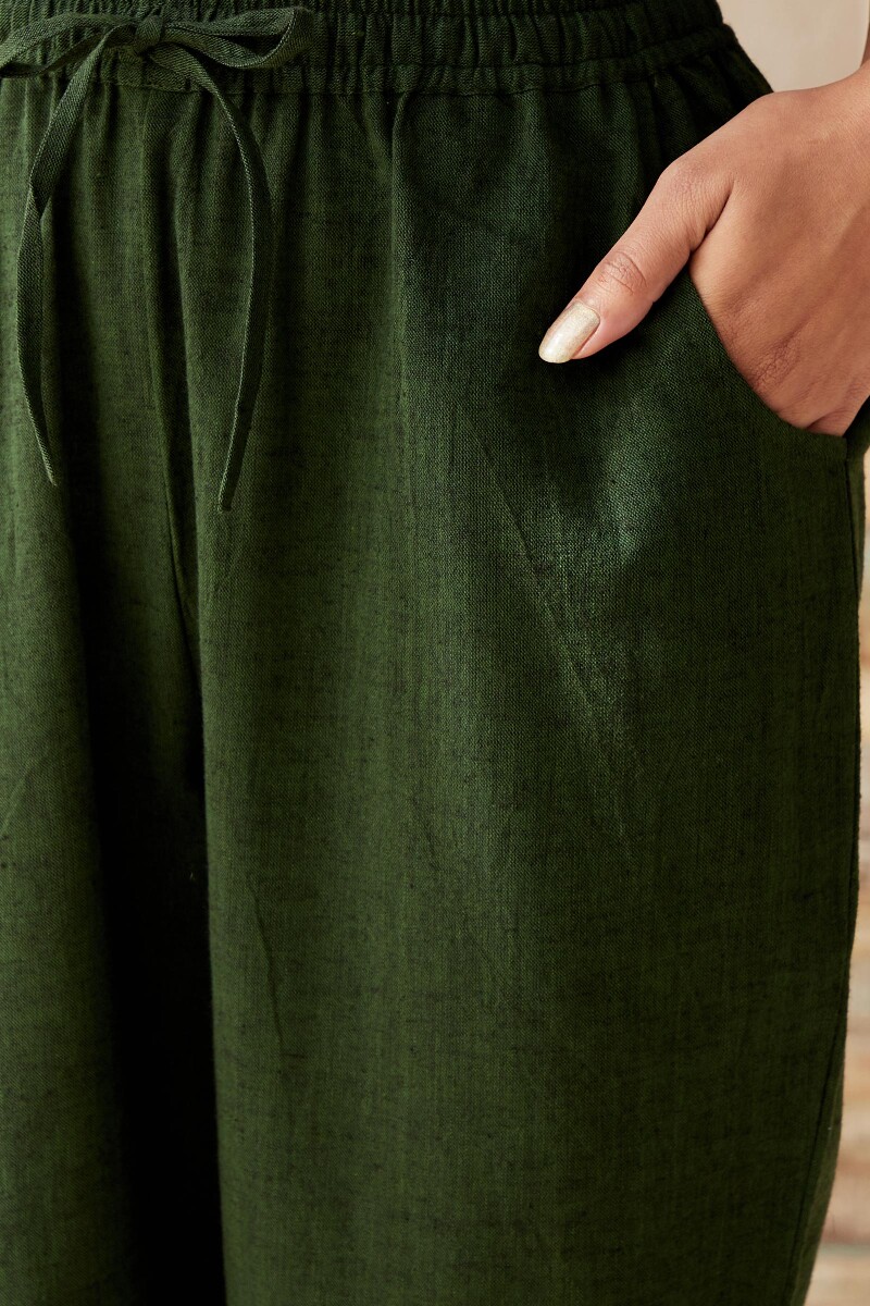 Forest Green Handcrafted Cotton Flax Pants