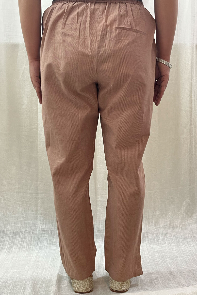 Brown Handcrafted Handloom Cotton Narrow Pants