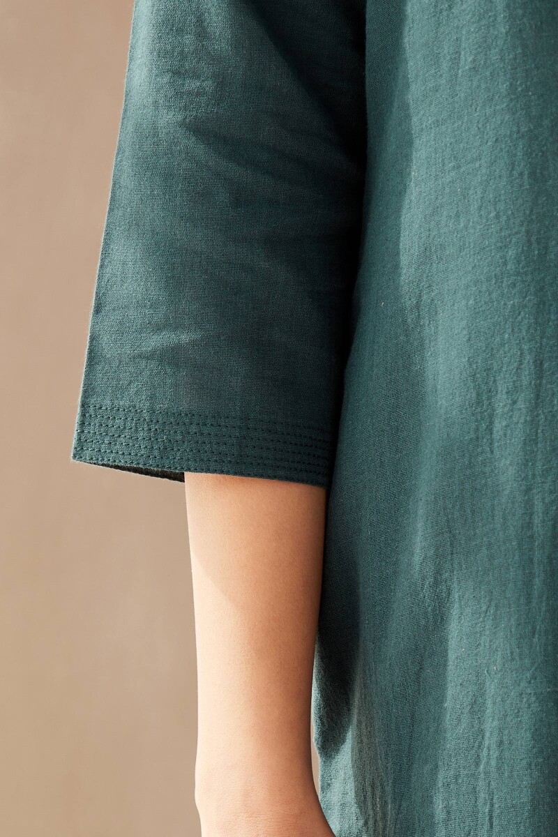 Teal Handcrafted Straight Cotton Kurta